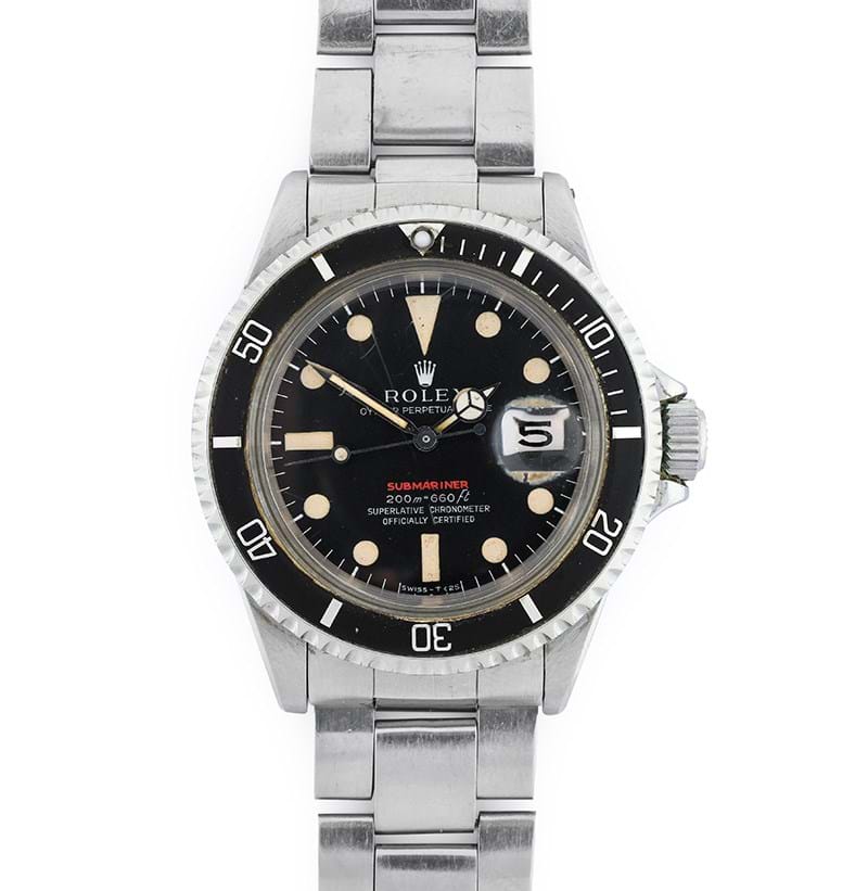 A Rare Single Red Line Submariner Automatic Calendar Centre Seconds Wristwatch, signed Rolex, Oyster Perpertual Date, 200m=660ft, Superlative Chronometer Officially Certified, model: Submariner, ref: 1680, 1969