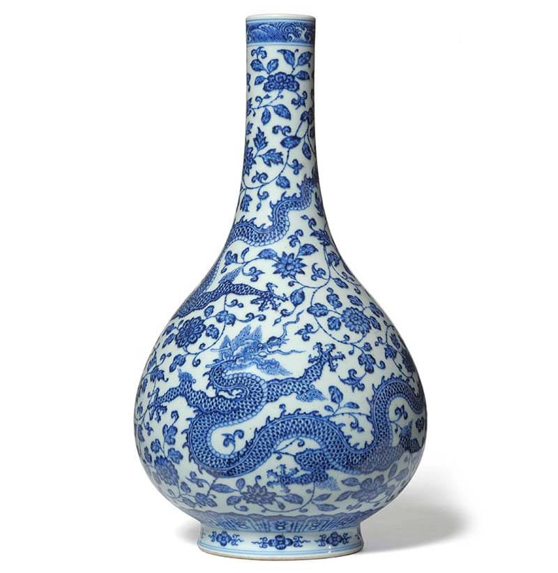 A Chinese Blue and White Porcelain Bottle Vase, bearing six character mark of Yongzheng, but probably Daoguang