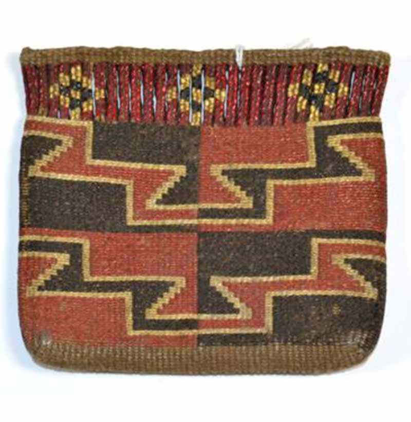 A Native North American Flat Pouch, woven in red, black and white