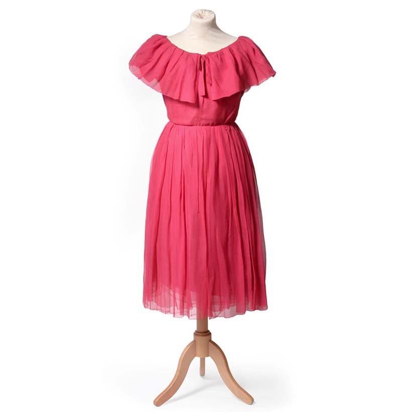 An Yves Saint Laurent for Christian Dior Fuchsia Pink Silk Chiffon Day Dress, 1959