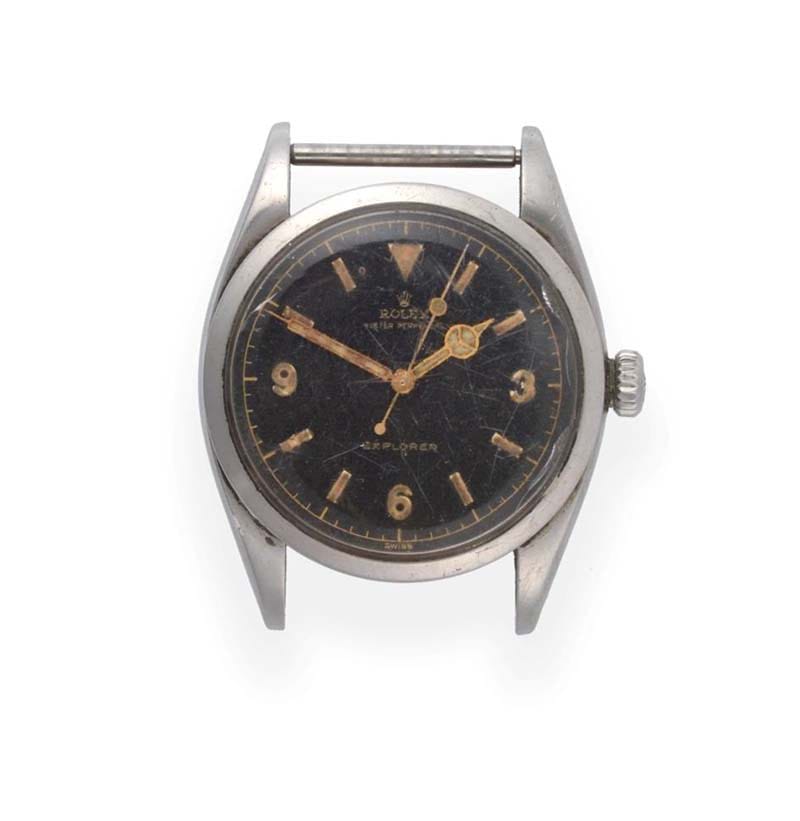 A Rare and Early "Explorer" Stainless Steel Automatic Centre Seconds Wristwatch, signed Rolex, model: Explorer, ref: 6150, 1953