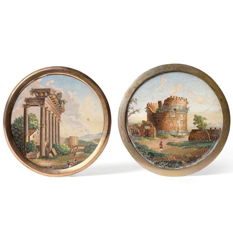 A Pair of Roman Micro-Mosaic Circular Plaques, early 19th century