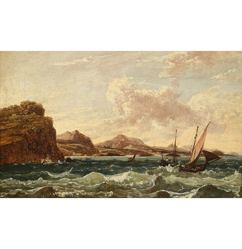 Franz Ludwig Catel (1778-1856) German Fishing boats off a rocky outcrop